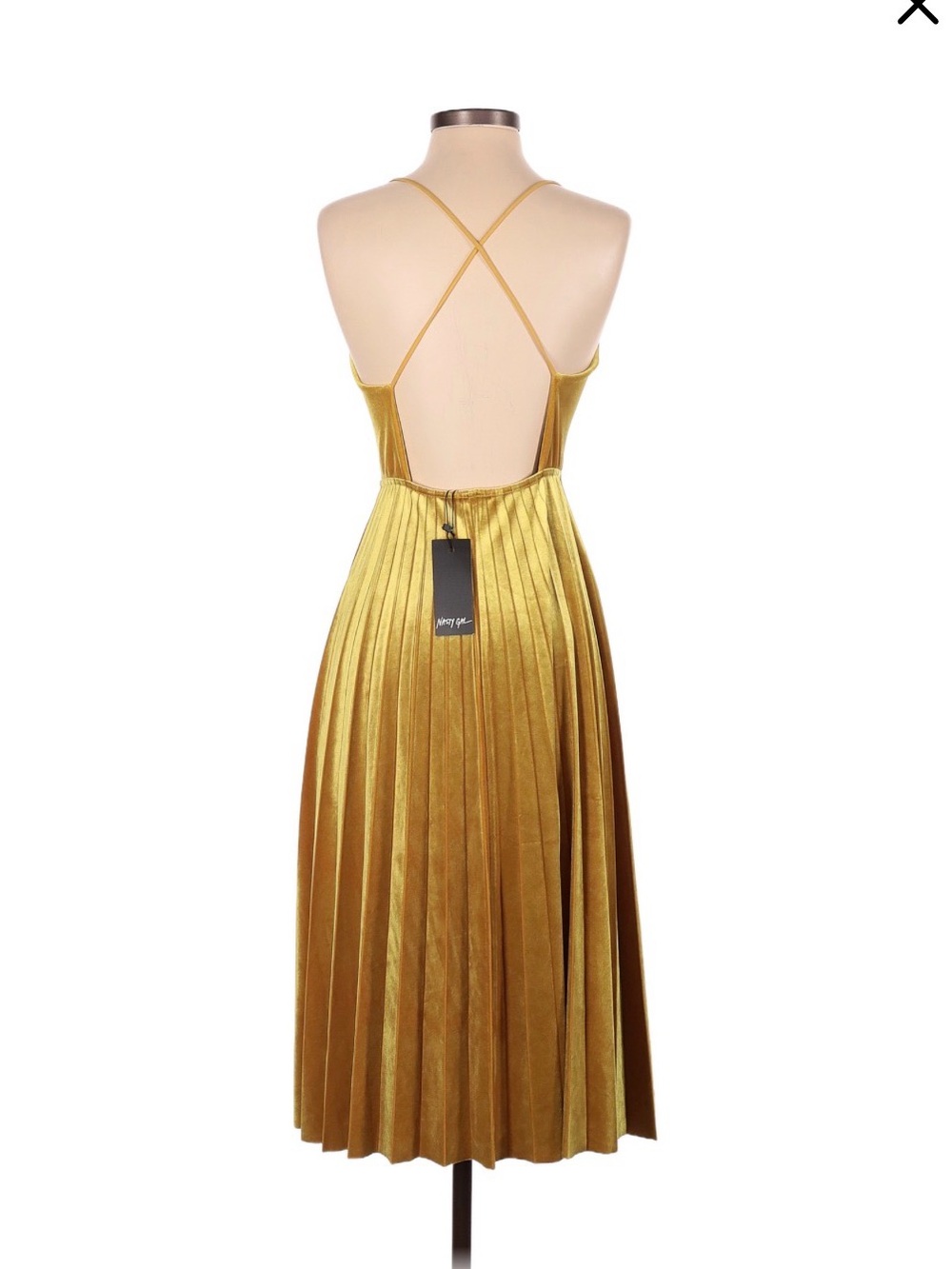 Nasty Gal Gold Velvet Pleated Midi Dress - Picture 4 of 4